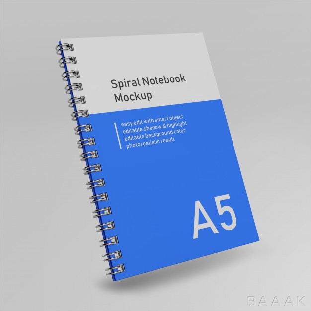 موکاپ-پرکاربرد-Premium-single-office-hardcover-spiral-binder-diary-notebook-mock-up-design-template-flying-front-perspective-view_509339822