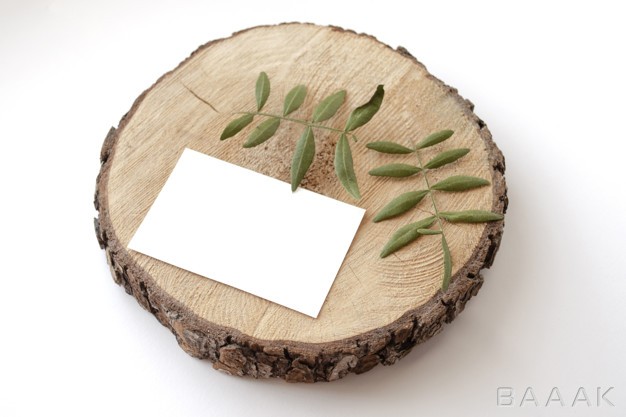 موکاپ-فوق-العاده-Stationery-card-mockup-wooden-spit-with-leaves-pistachios_745308810