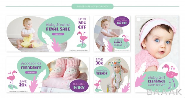 بنر-جذاب-و-مدرن-Cute-flamingo-baby-sale-banner-template-set_517431362