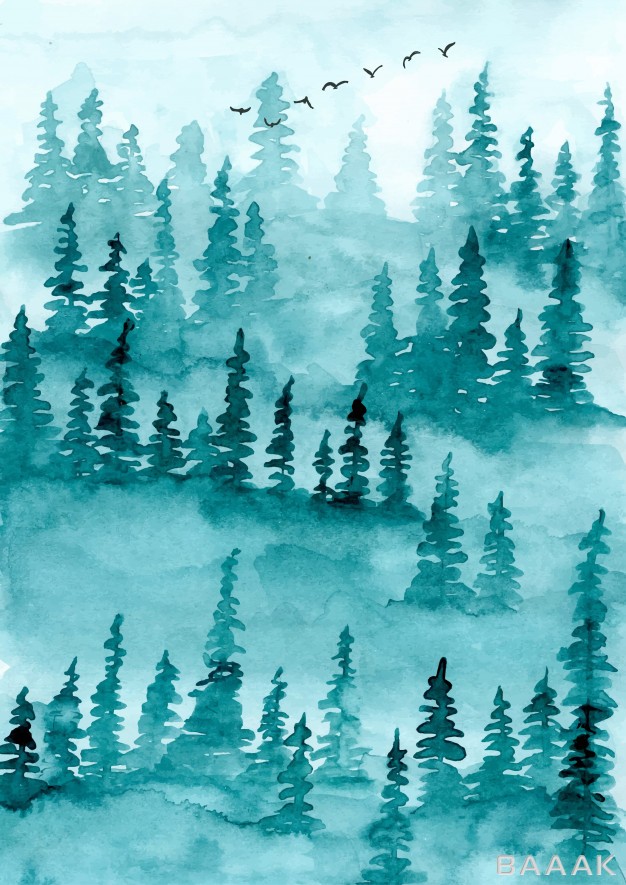 پس-زمینه-خاص-Misty-forest-pine-trees-watercolor-background_268600863
