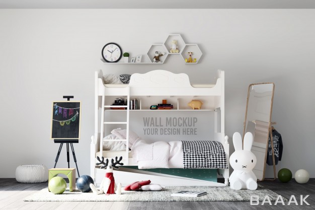 موکاپ-مدرن-Wall-mockup-interior-kids-bedroom-with-decorations_270127701