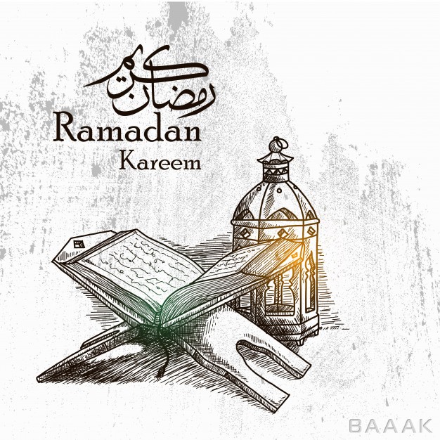 پس-زمینه-مدرن-و-جذاب-Hand-drawn-ramadan-kareem-background-with-traditional-lantern-al-quran_652150803
