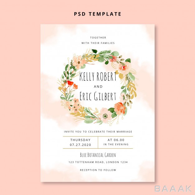 کارت-دعوت-خاص-و-مدرن-Watercolor-floral-wreath-wedding-invitation-card_331933621