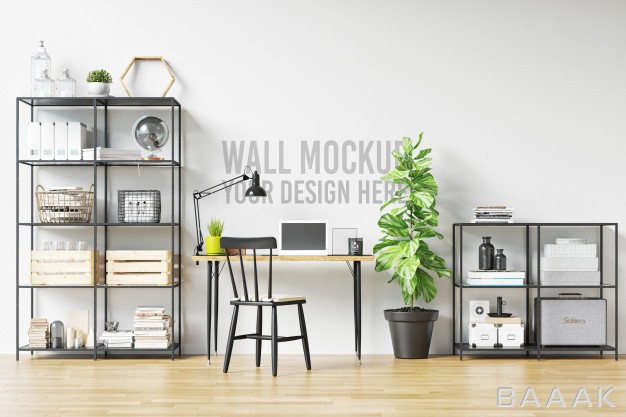 موکاپ-خلاقانه-Beautiful-white-wall-mockup-interior-workspace-scandinavian-style_435233396