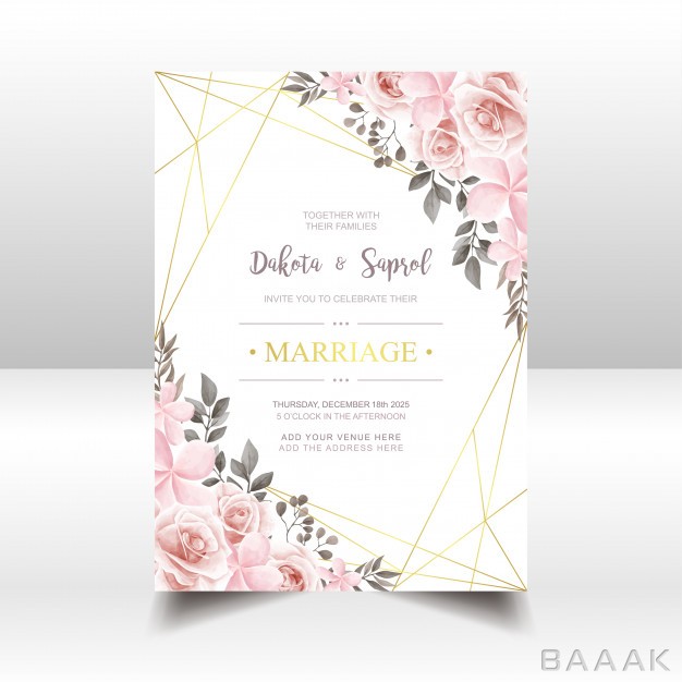 قاب-زیبا-Vintage-wedding-invitation-card-with-watercolor-floral-golden-frame_121595993