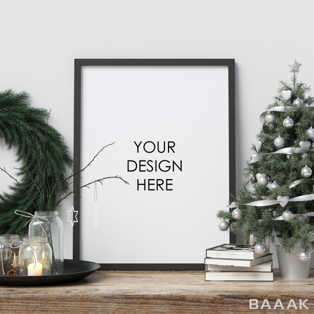 قاب-پرکاربرد-Mock-up-poster-frame-with-christmas-decoration_128758645