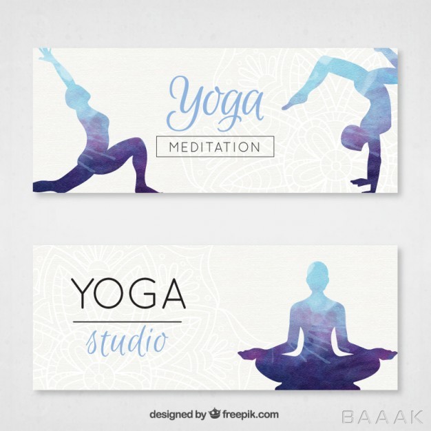 بنر-مدرن-Yoga-banners-set-with-watercolor-silhouettes_122867634