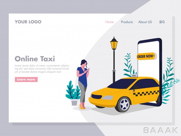 صفحه-فرود-مدرن-و-خلاقانه-Ordering-online-taxi-illustration-landing-page_2846926