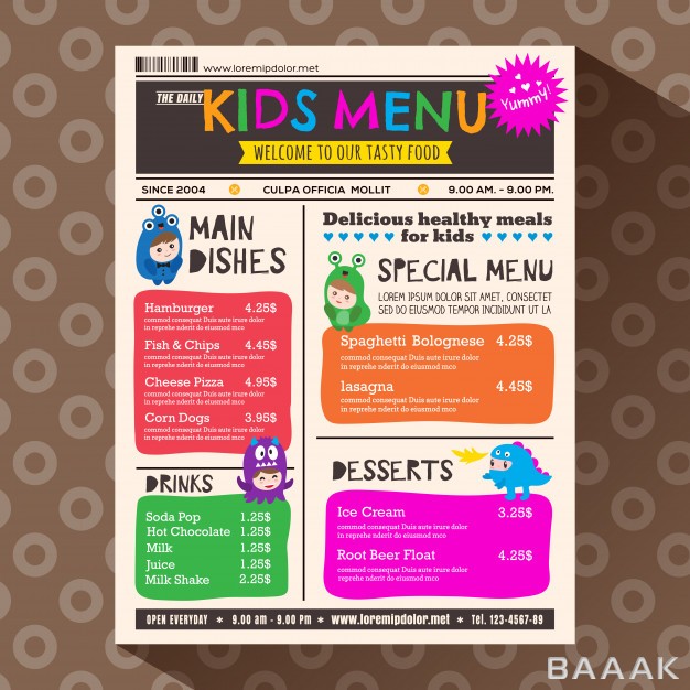 منو-جذاب-Cute-colorful-vibrant-kids-menu-template-newspaper-style_180801253