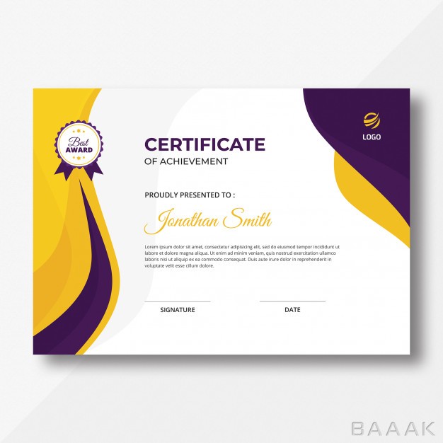 قالب-سرتیفیکیت-مدرن-و-خلاقانه-Purple-yellow-waves-certificate_689311534