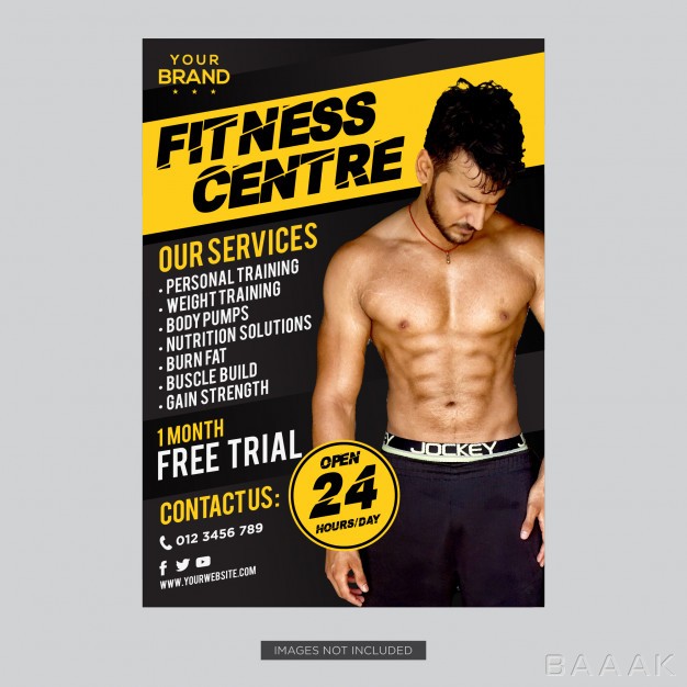 تراکت-پرکاربرد-Yellow-black-gym-fitness-flyer-cover-template-design_754109706