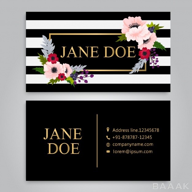 کارت-ویزیت-مدرن-Floral-business-card-with-black-white-stripes-design_1192311