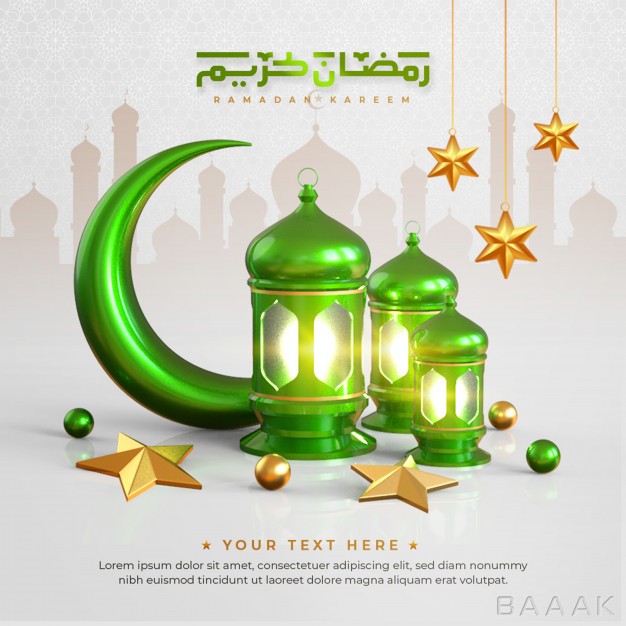 پس-زمینه-زیبا-و-خاص-Ramadan-kareem-islamic-greeting-background-with-green-crescent-moon-lantern-star-arabic-pattern-calligraphy_549738179