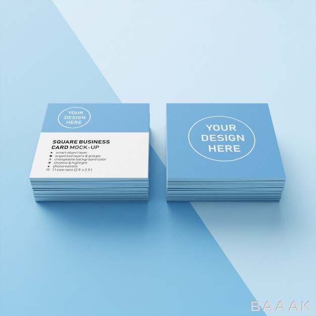 کارت-ویزیت-زیبا-Ready-use-two-stack-square-realistic-business-card-mockup-design-template-front-perspective-view_4489078