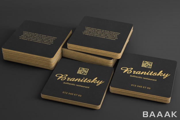 کارت-ویزیت-فوق-العاده-Black-gold-luxury-square-business-card-pile-mockup_315178713