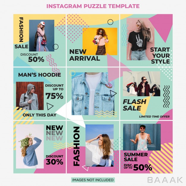 شبکه-اجتماعی-جذاب-Instagram-puzzle-fashion-sale-social-media-post-design-template_685202601