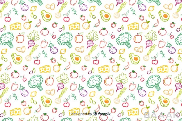 پترن-مدرن-Hand-drawn-vegetables-fruit-pattern_639308679