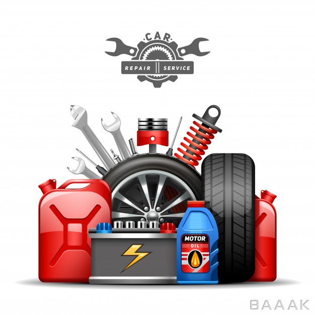 پوستر-مدرن-و-خلاقانه-Car-service-center-advertisement-composition-poster-with-wheels-tires-oil-gas-canister_149163596