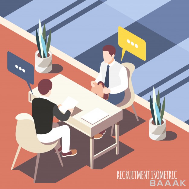 قالب-رزومه-مدرن-Recruiting-interview-isometric-with-applicant-employer-looking-into-resume-sheet-vector-illustration_896118977