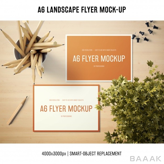 تراکت-مدرن-A6-landscape-flyer-mock-up-with-wooden-pencils_416204251