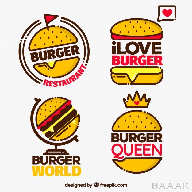 لوگو-مدرن-و-خلاقانه-Pack-four-burger-logo-with-red-details_1137507