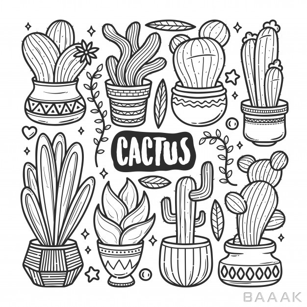 آیکون-زیبا-و-جذاب-Cactus-icons-hand-drawn-doodle-coloring_804698222