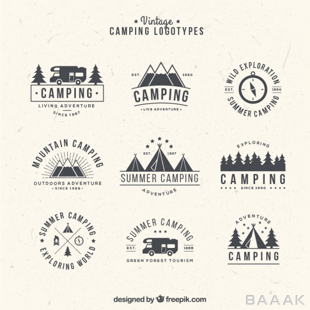 لوگو-خاص-و-خلاقانه-Hand-drawn-camping-logos-vintage-style_845594