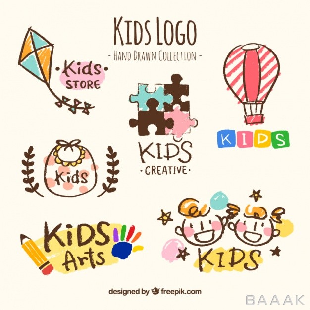 لوگو-خاص-و-مدرن-Hand-drawn-collection-six-kids-logos_1009800