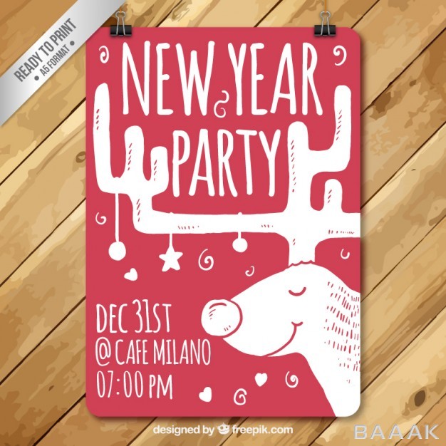 پوستر-جذاب-و-مدرن-Hand-drawn-new-year-party-poster-with-reindeer_373107666
