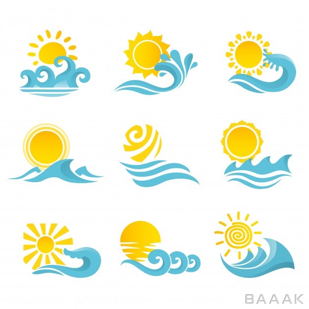 آیکون-فوق-العاده-Waves-flowing-water-sea-ocean-icons-set-with-sun-isolated-vector-illustration_726031667