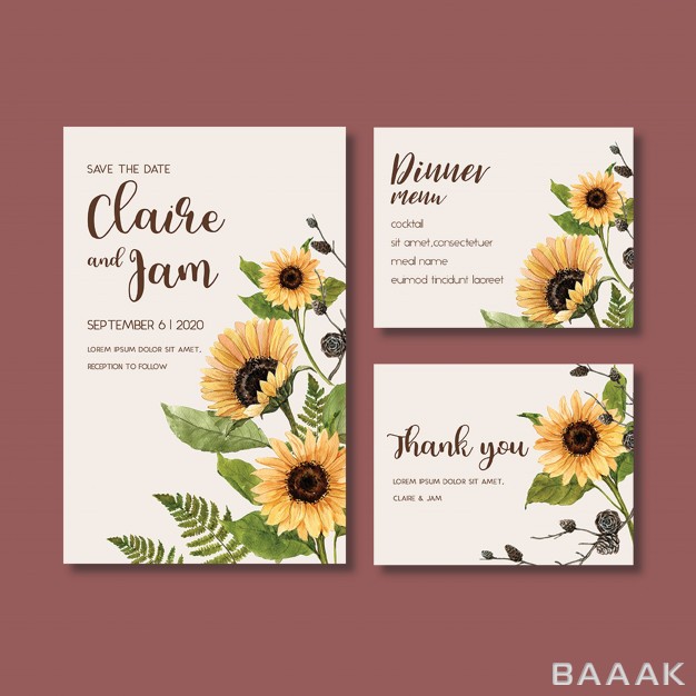 کارت-دعوت-زیبا-Wedding-invitation-watercolour-with-beautiful-sunflower-theme_266941148