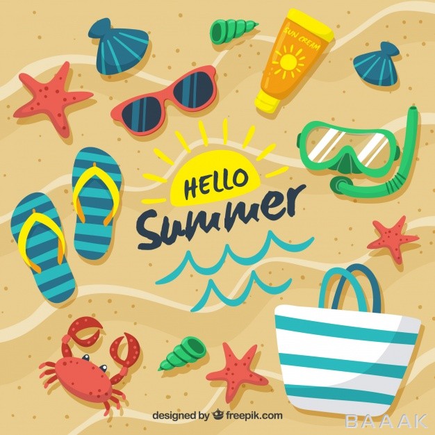 پس-زمینه-مدرن-و-خلاقانه-Hello-summer-background-with-beach-elements_222265610