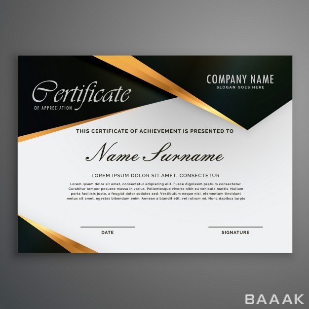 قالب-سرتیفیکیت-زیبا-Certificate-decorated-with-black-shapes-golden-lines_378963470