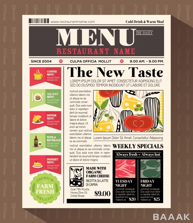 منو-پرکاربرد-Restaurant-menu-design-template-newspaper-style_905671135