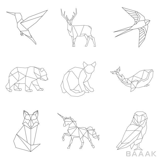 ست-وکتوری-زیبا-از-حیوانات-مختلف-با-اشکال-چند-ضلعی-و-بدون-رنگ_908014316