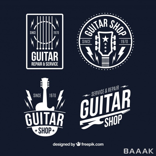 لوگو-مدرن-Set-four-guitar-logos-flat-design_1112836