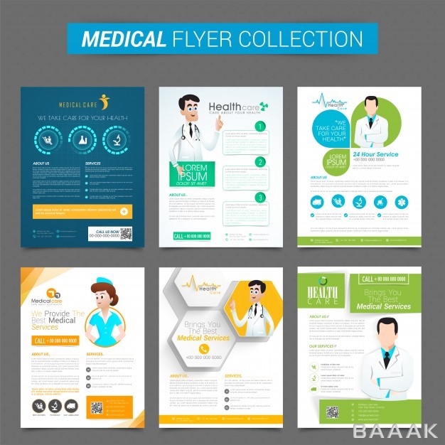 تراکت-خاص-و-خلاقانه-Set-six-creative-flyers-template-design-health-medical-concept_481317792