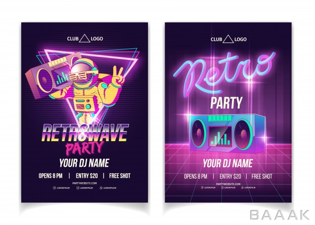تراکت-خاص-و-خلاقانه-Retrowave-music-party-nightclub-cartoon-ad-poster-flyer-poster-template-neon-colors_780868406