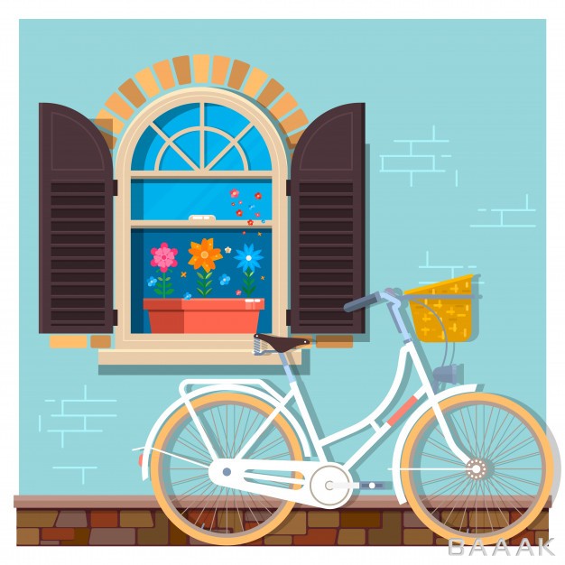 بروشور-زیبا-و-جذاب-White-bicycle-near-building-facade-with-window-street-building-facade-house-with-bicycle-front-shop-design-banner-brochure-vector-illustration_1385130