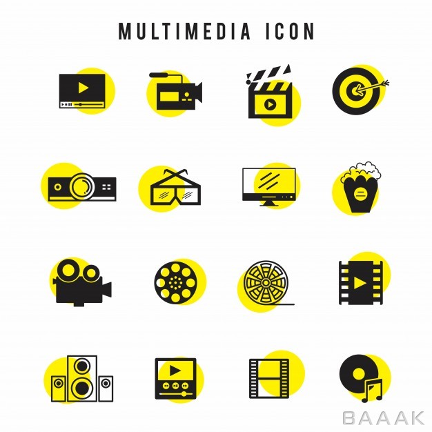 آیکون-مدرن-و-خلاقانه-Black-yellow-multimedia-icon-set_432337309