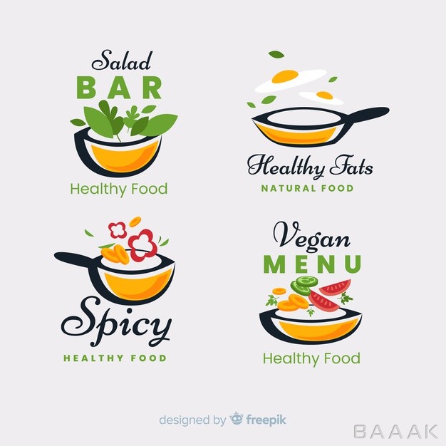 لوگو-مدرن-و-خلاقانه-Flat-healthy-food-logo-set_4243271