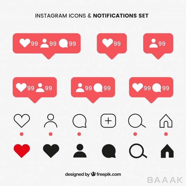 آیکون-زیبا-و-جذاب-Flat-instagram-icons-notifications-set_910525330