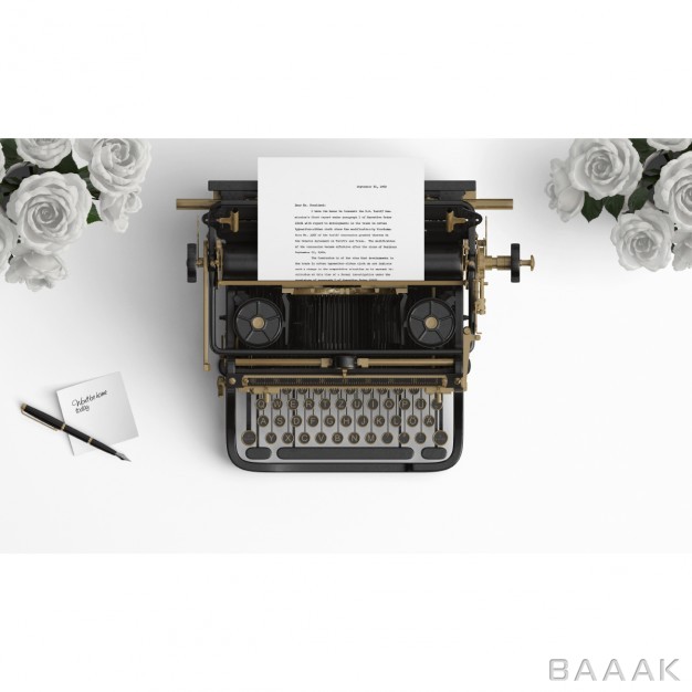 موکاپ-خاص-و-مدرن-Old-typewriter-desktop-with-white-roses_874066596