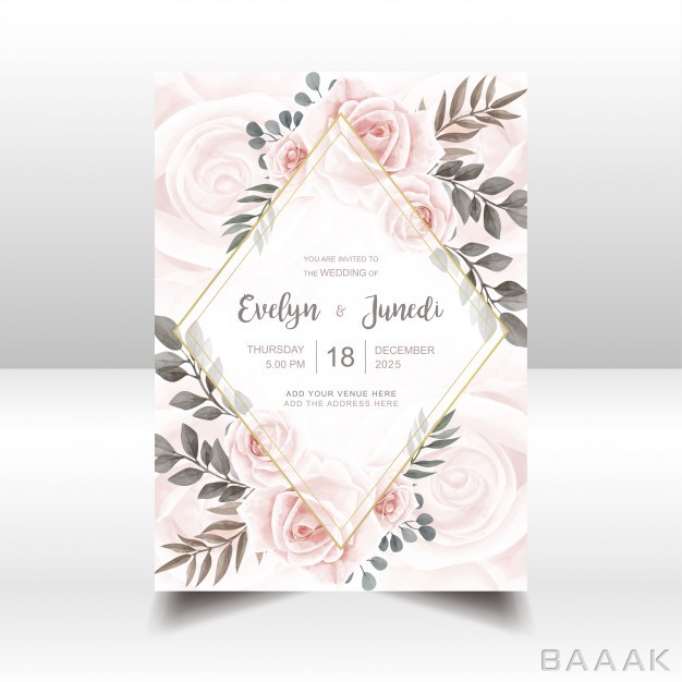 قاب-خلاقانه-Elegant-wedding-invitation-card-with-watercolor-floral-golden-frame_912122052