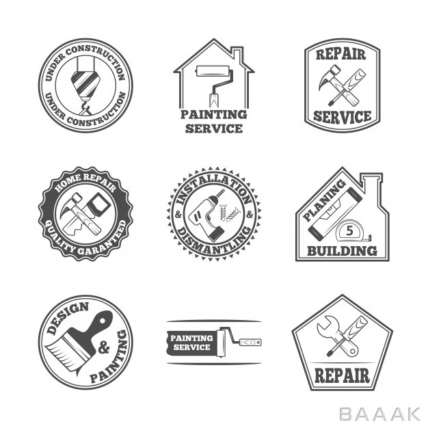 آیکون-جذاب-Home-repair-panting-service-quality-building-installation-design-labels-set-with-black-tools-icons-isolated-vector-illustration_216153735