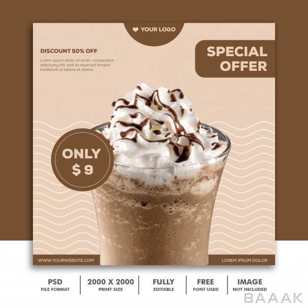 اینستاگرام-پرکاربرد-Square-banner-template-instagram-feed-milkshake-chocolate_186903693