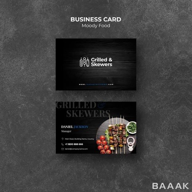 کارت-ویزیت-خاص-و-مدرن-Grilled-steak-veggies-restaurant-business-card-template_6744658