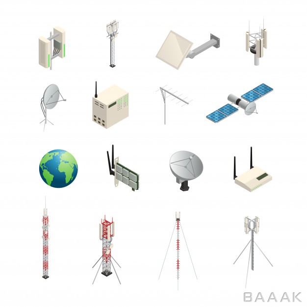 آیکون-خاص-و-خلاقانه-Isometric-icons-set-wireless-communication-equipments-like-towers-satellite-antennas-router-o_526228960