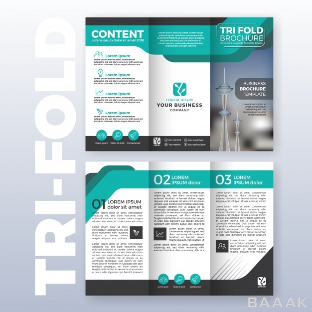 بروشور-فوق-العاده-Business-tri-fold-brochure-template-design-with-turquoise-color-scheme-a4-size-layout-with-bleeds_1274714-noindex