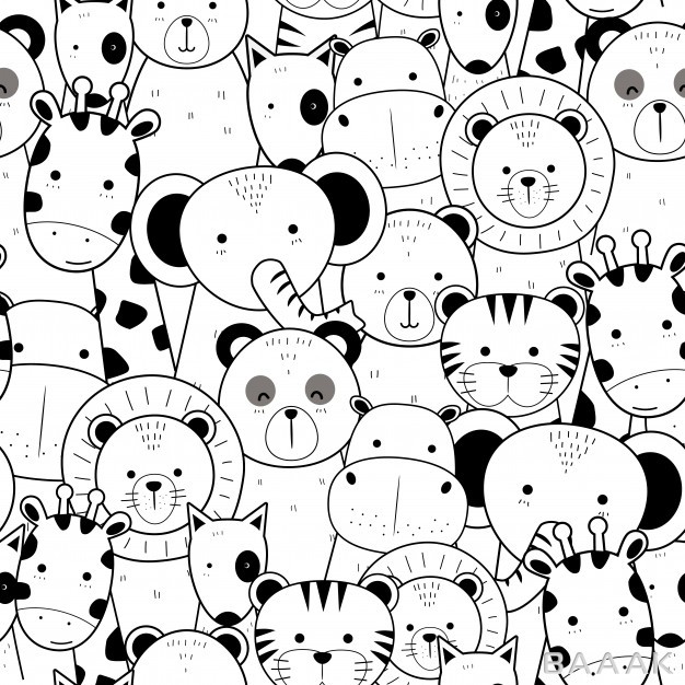 پترن-جذاب-و-مدرن-Cute-thin-line-animals-cartoon-doodle-seamless-pattern_370935619